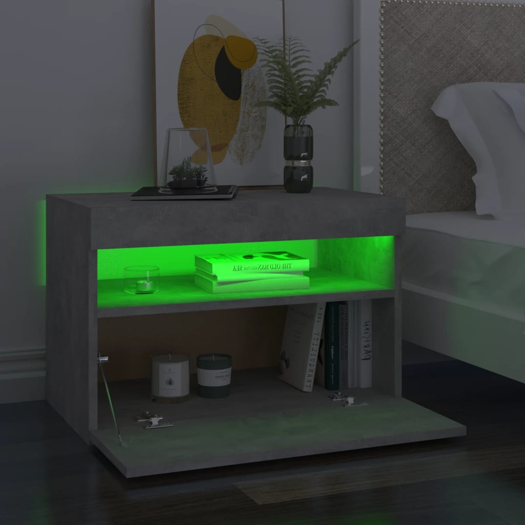 vidaXL Nachttisch mit LED-Leuchten Betongrau 60x35x40 cm