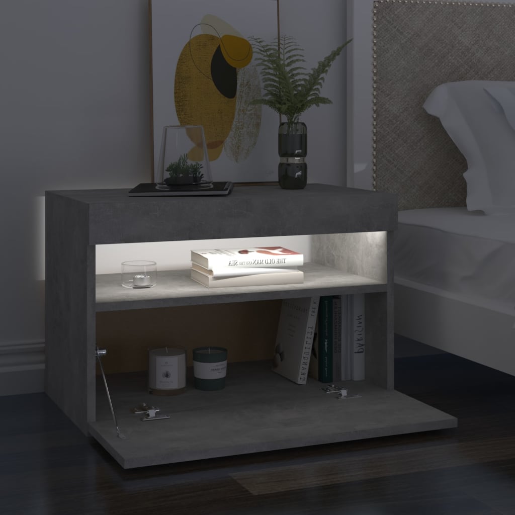 vidaXL Nachttische mit LED-Leuchten 2 Stk. Betongrau 60x35x40 cm
