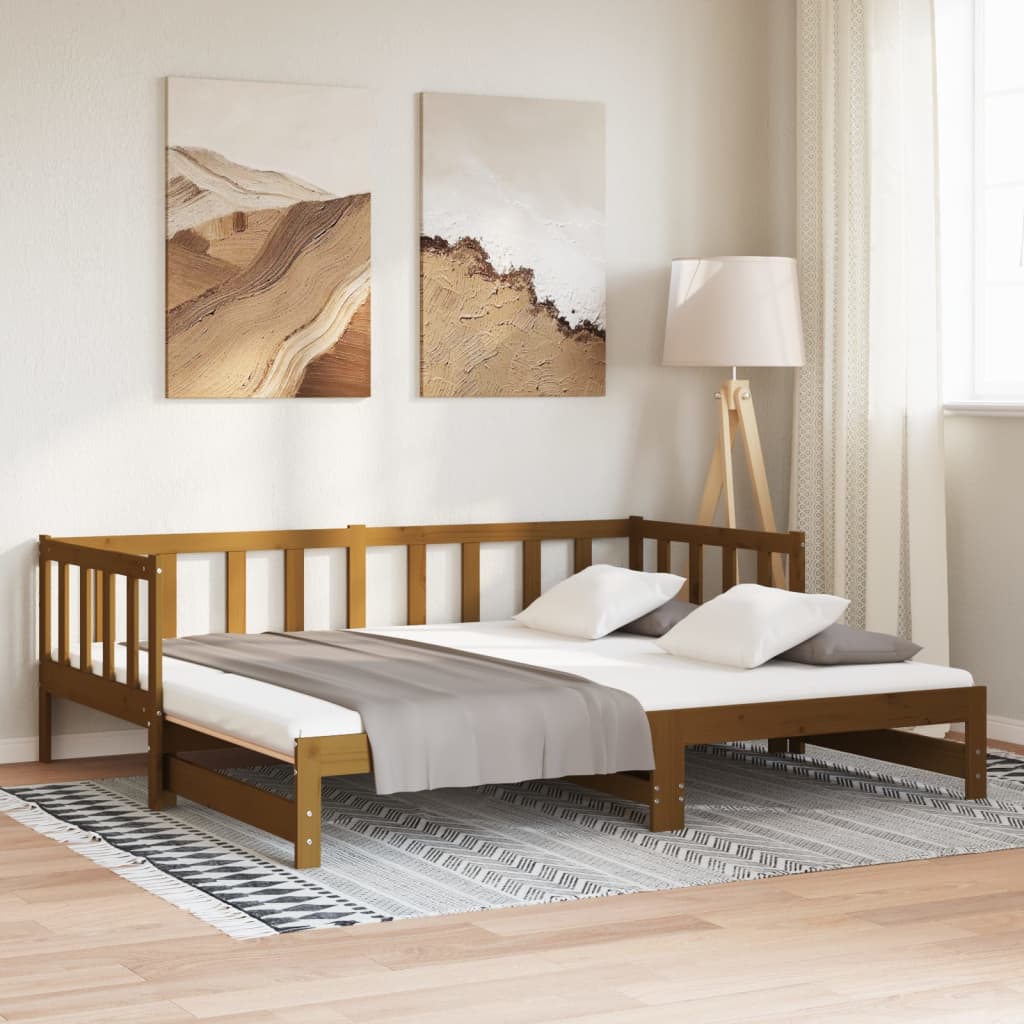 vidaXL Tagesbett Ausziehbar Honigbraun Kiefer Massivholz 2x(90x200) cm