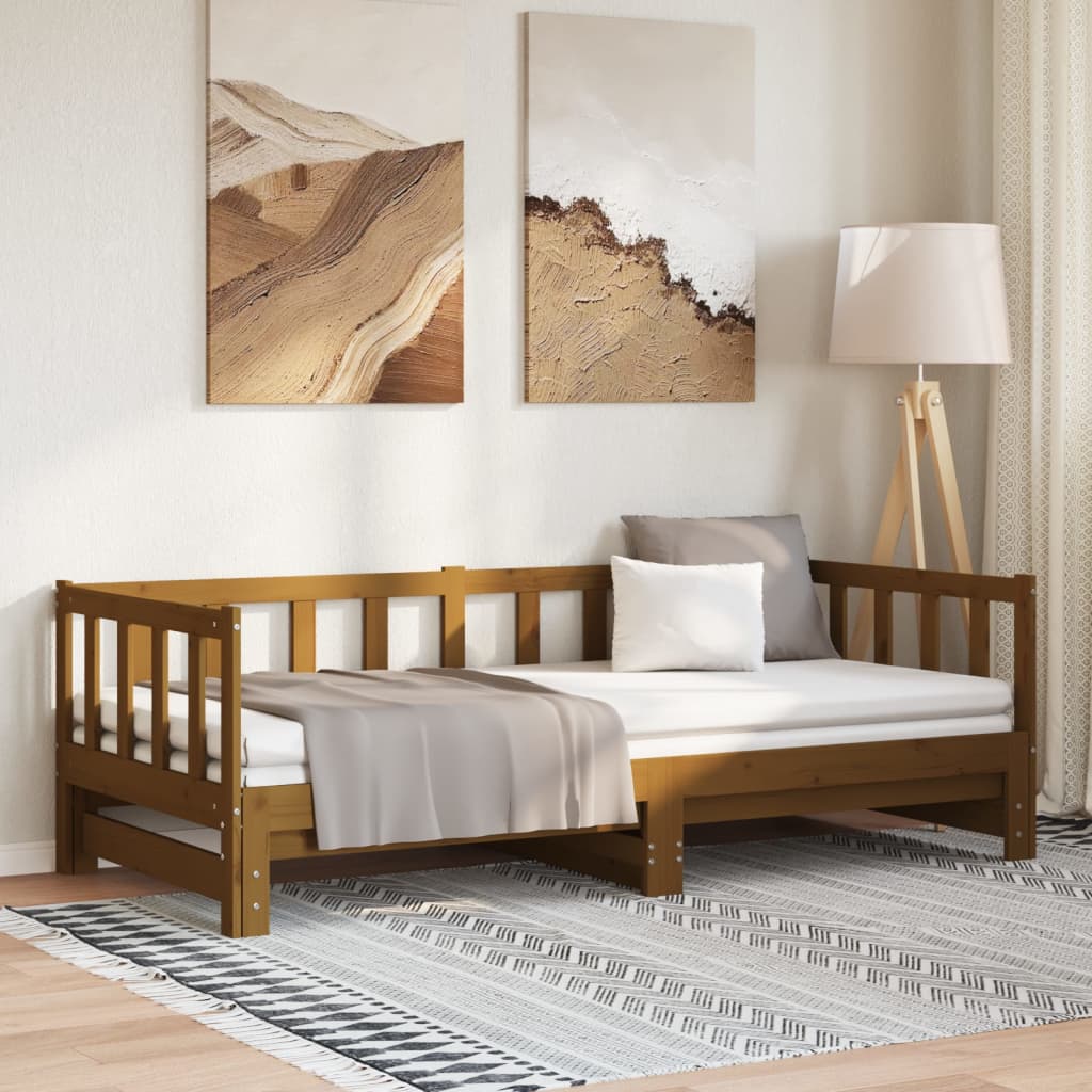 vidaXL Tagesbett Ausziehbar Honigbraun Kiefer Massivholz 2x(90x200) cm