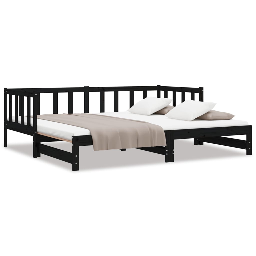 vidaXL Tagesbett Ausziehbar Schwarz Kiefer Massivholz 2x(90x200) cm