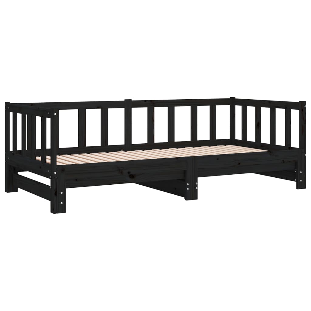 vidaXL Tagesbett Ausziehbar Schwarz Kiefer Massivholz 2x(90x200) cm