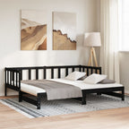 vidaXL Tagesbett Ausziehbar Schwarz Kiefer Massivholz 2x(90x200) cm