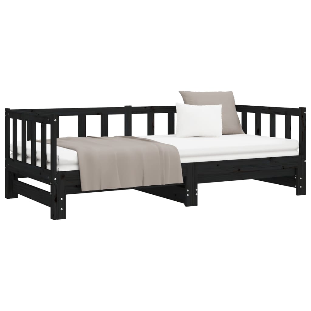 vidaXL Tagesbett Ausziehbar Schwarz Kiefer Massivholz 2x(90x200) cm