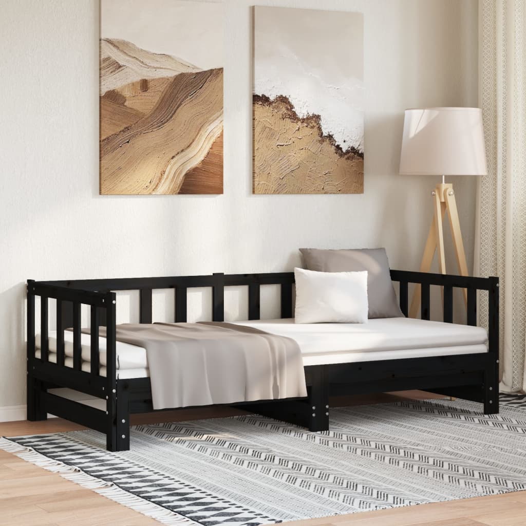 vidaXL Tagesbett Ausziehbar Schwarz Kiefer Massivholz 2x(90x200) cm