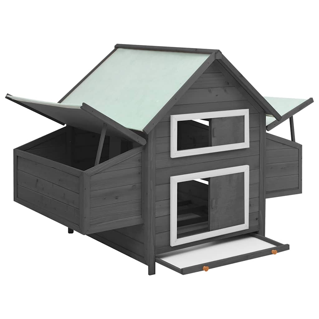 vidaXL Hühnerstall Grau und Weiß 150x96x110 cm Massivholz Tanne