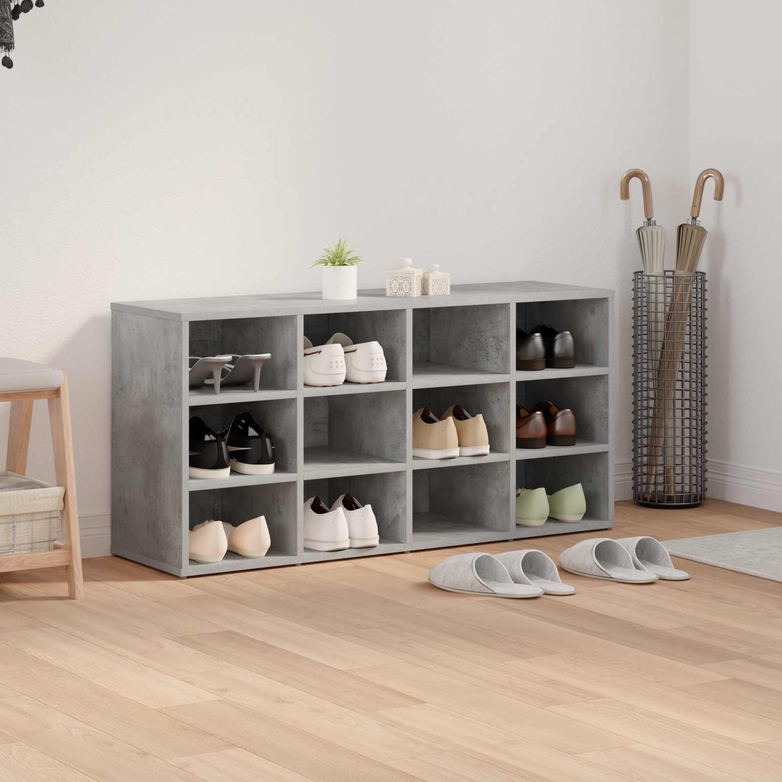 vidaXL Schuhschrank mit Regal Betongrau 103 x 30 x 51 cm Holzwerkstoff