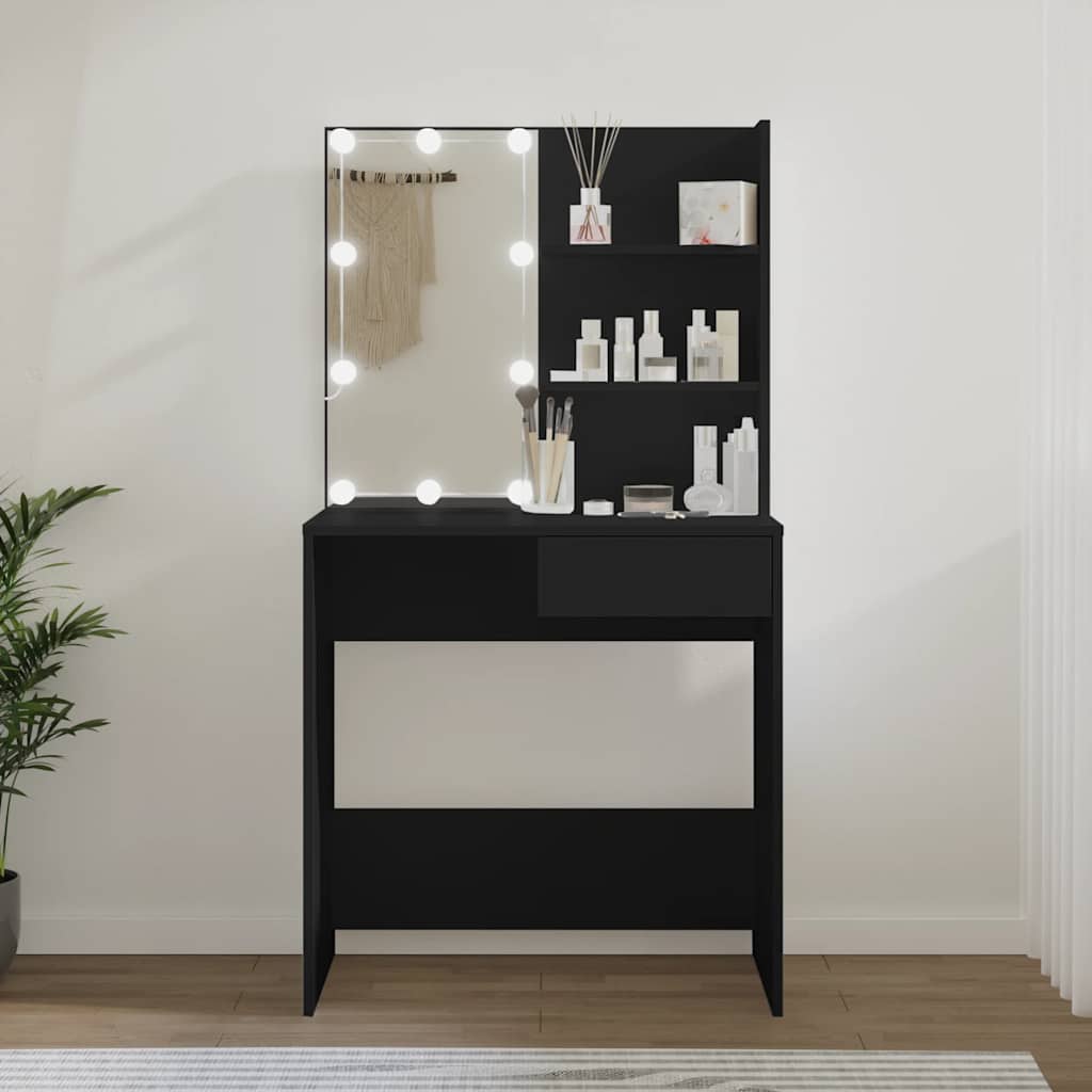 vidaXL Schminktisch mit LED-Leuchten Schwarz 74,5x40x141 cm