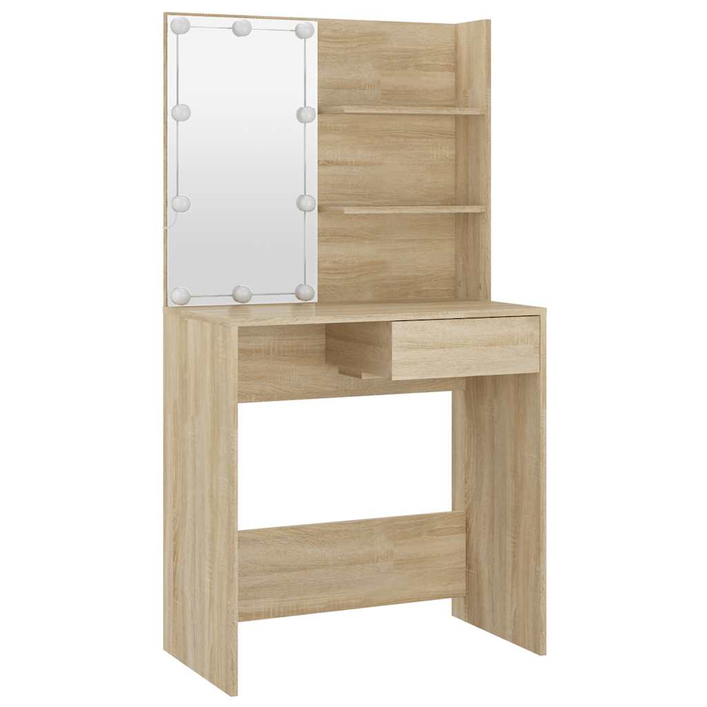 vidaXL Schminktisch mit LEDs Sonoma-Eiche 74,5x40x141 cm Holzwerkstoff