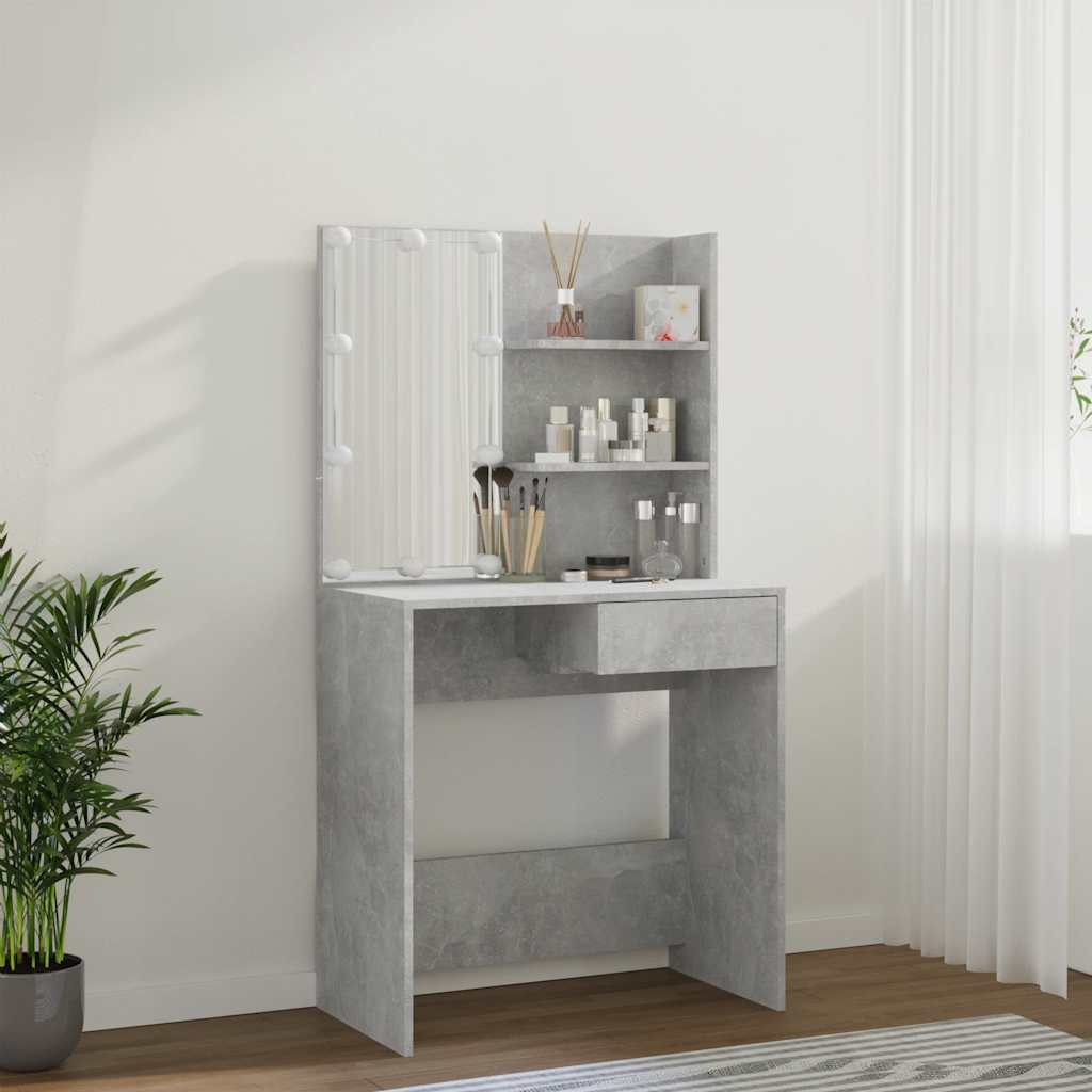 vidaXL Schminktisch mit LED Betongrau 74,5x40x141 cm