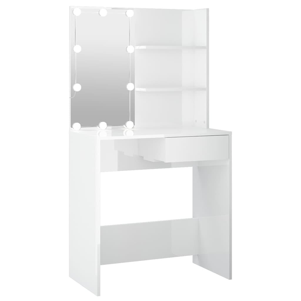 vidaXL Schminktisch mit LED Hochglanz-Weiß 74,5x40x141 cm