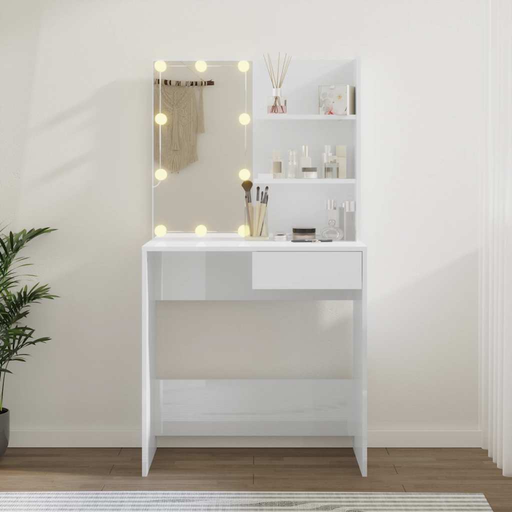 vidaXL Schminktisch mit LED Hochglanz-Weiß 74,5x40x141 cm