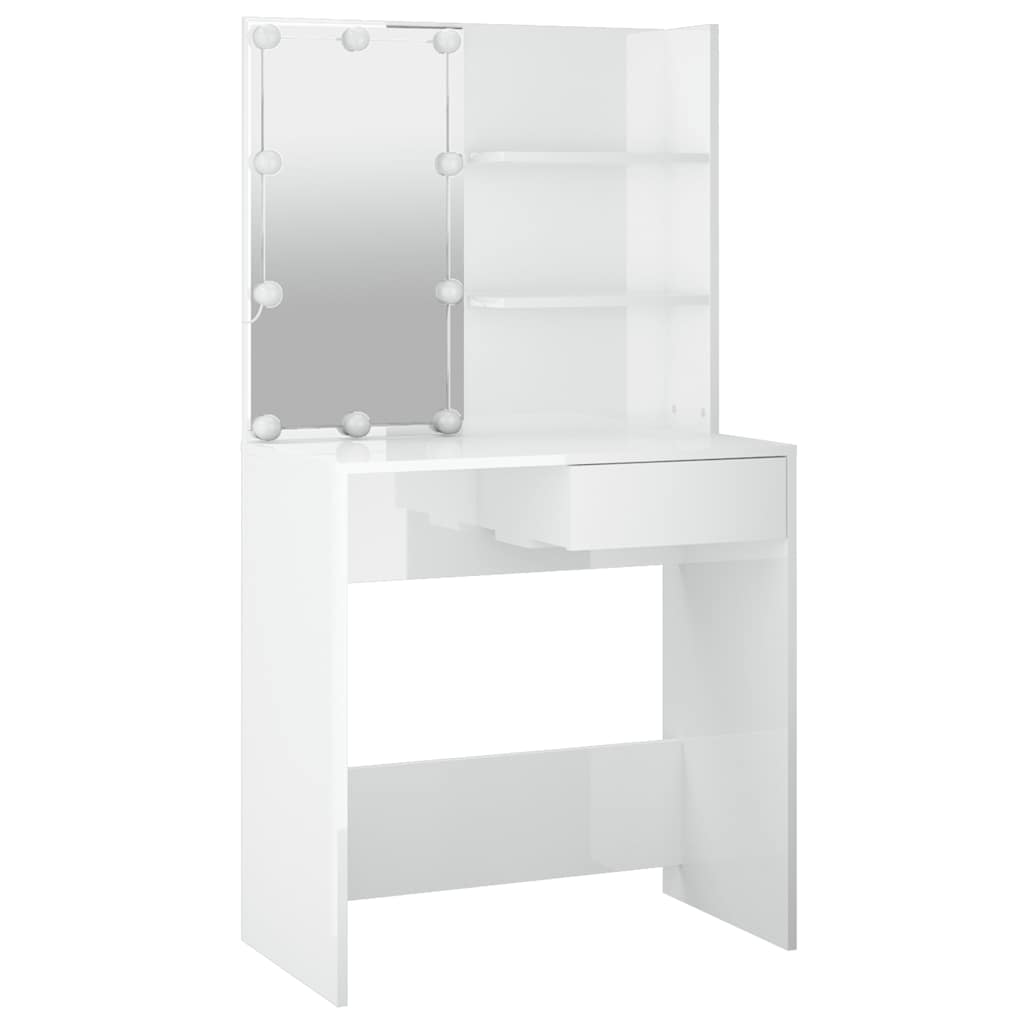 vidaXL Schminktisch mit LED Hochglanz-Weiß 74,5x40x141 cm