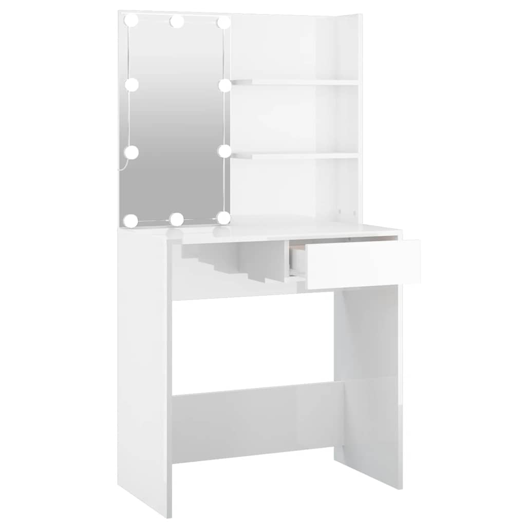 vidaXL Schminktisch mit LED Hochglanz-Weiß 74,5x40x141 cm