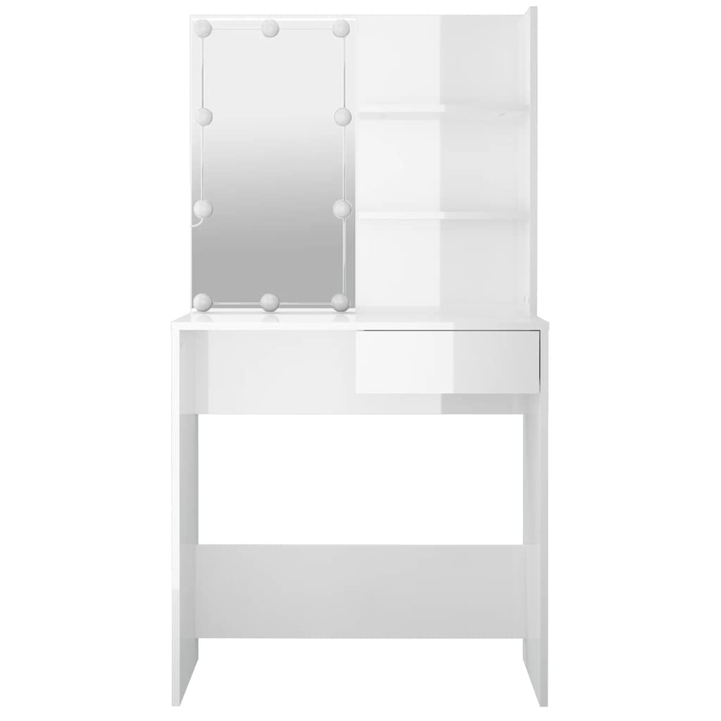 vidaXL Schminktisch mit LED Hochglanz-Weiß 74,5x40x141 cm