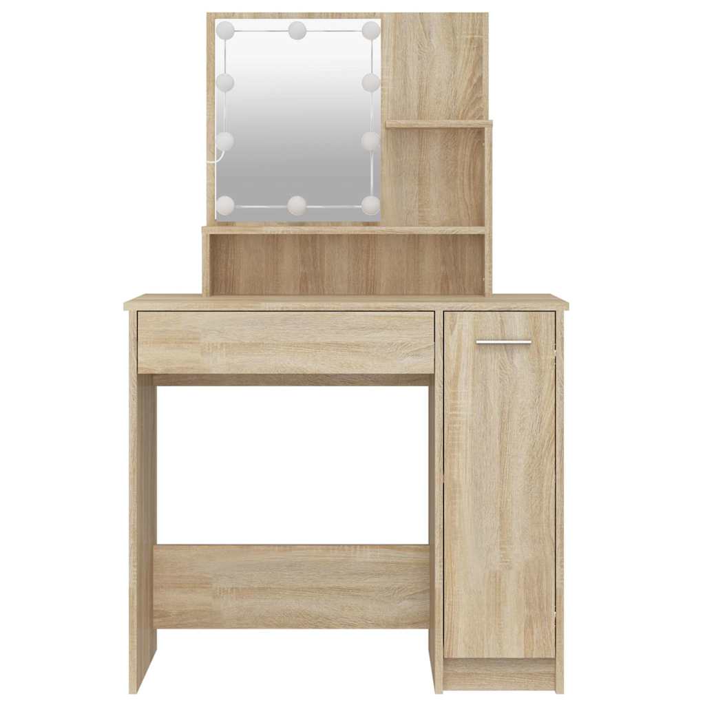 vidaXL Schminktisch mit LED Sonoma-Eiche 86,5x35x136 cm
