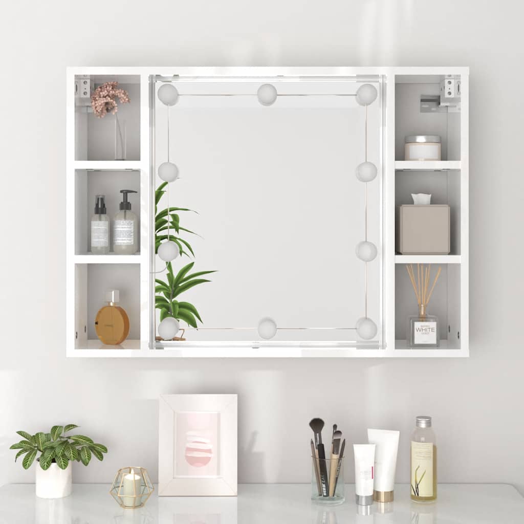 vidaXL Spiegelschrank mit LED Hochglanz-Weiß 76x15x55 cm