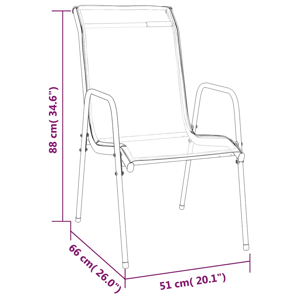 vidaXL Gartenstühle 6 Stk. Stahl und Textilene Schwarz