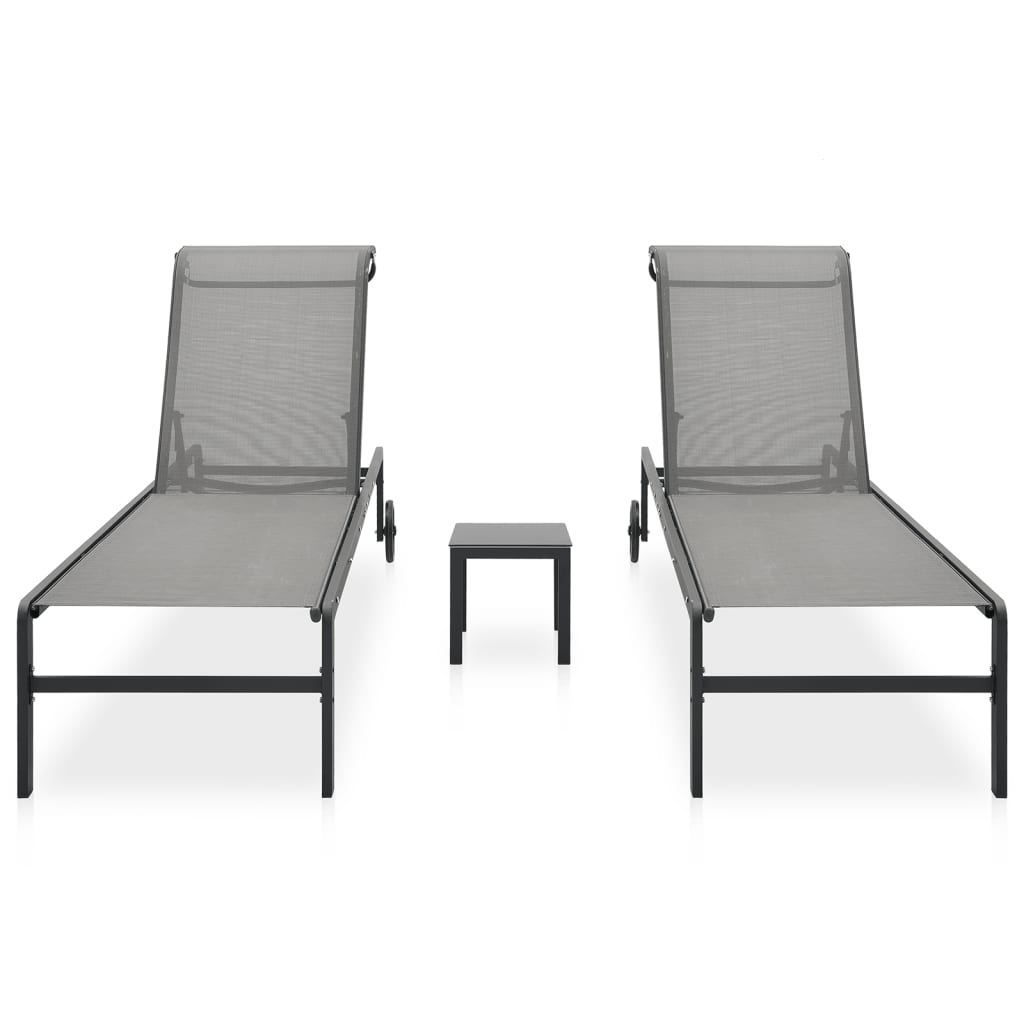 vidaXL Sonnenliegen 2 Stk. mit Tisch Textilene und Stahl