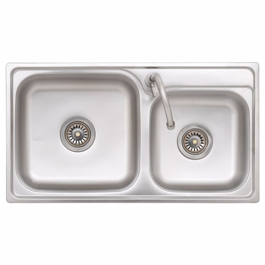 vidaXL Camping-Spüle mit Doppelbecken und Wasserhahn Edelstahl