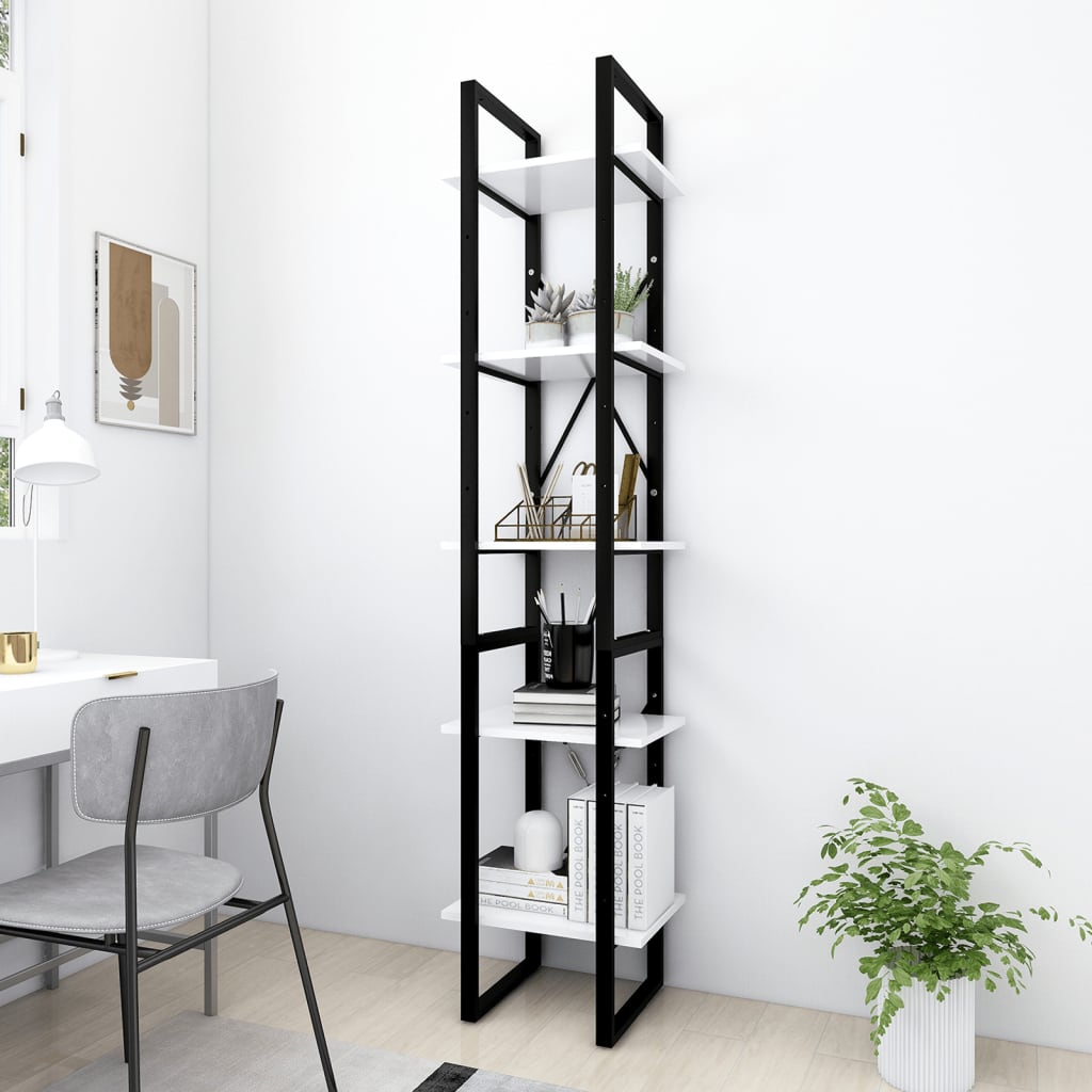 vidaXL Bücherregal 5 Fächer Weiß 40x30x175 cm Holzwerkstoff