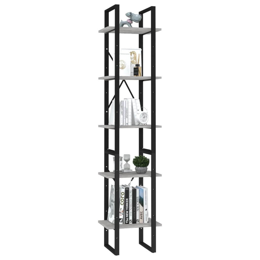vidaXL Bücherregal 5 Fächer Betongrau 40x30x175 cm Holzwerkstoff