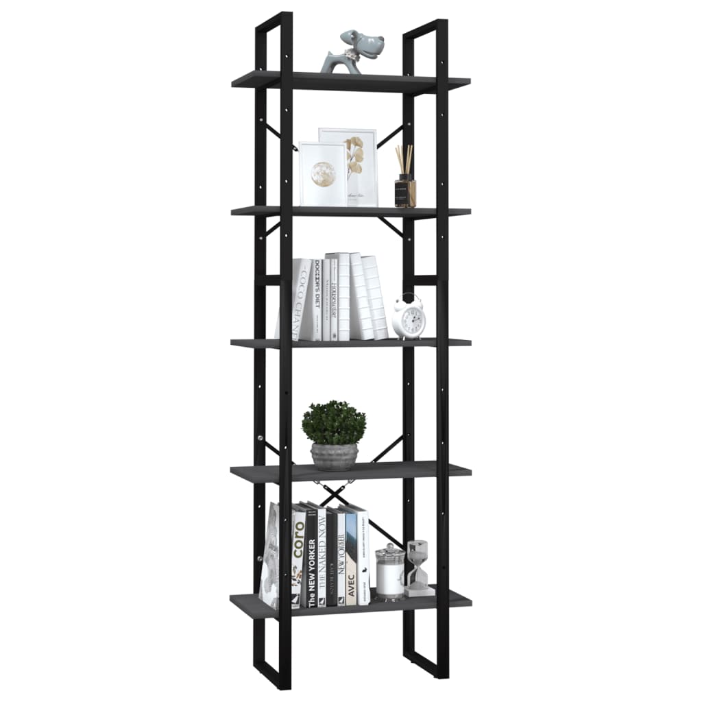 vidaXL Bücherregal 5 Fächer Grau 60x30x175 cm Massivholz Kiefer