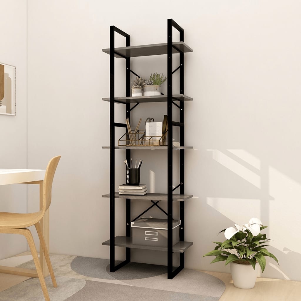 vidaXL Bücherregal 5 Fächer Grau 60x30x175 cm Massivholz Kiefer