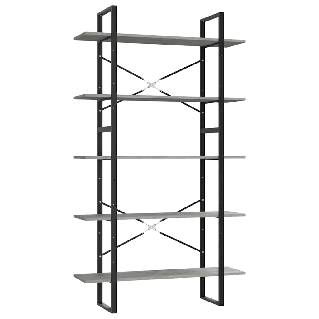 vidaXL Bücherregal 5 Fächer Betongrau 100x30x175 cm Holzwerkstoff