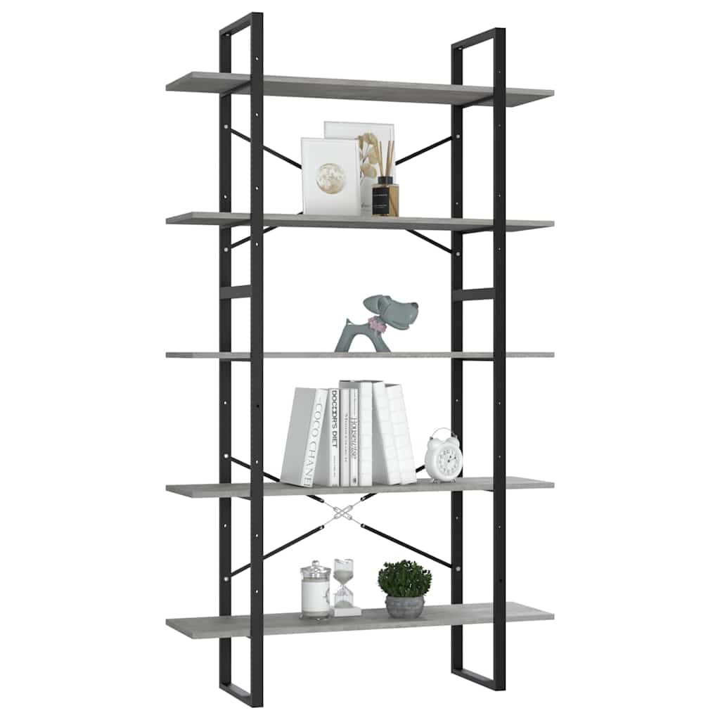 vidaXL Bücherregal 5 Fächer Betongrau 100x30x175 cm Holzwerkstoff