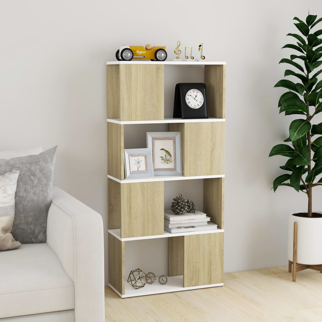 vidaXL Bücherregal Raumteiler Weiß Sonoma-Eiche 60x24x124,5 cm