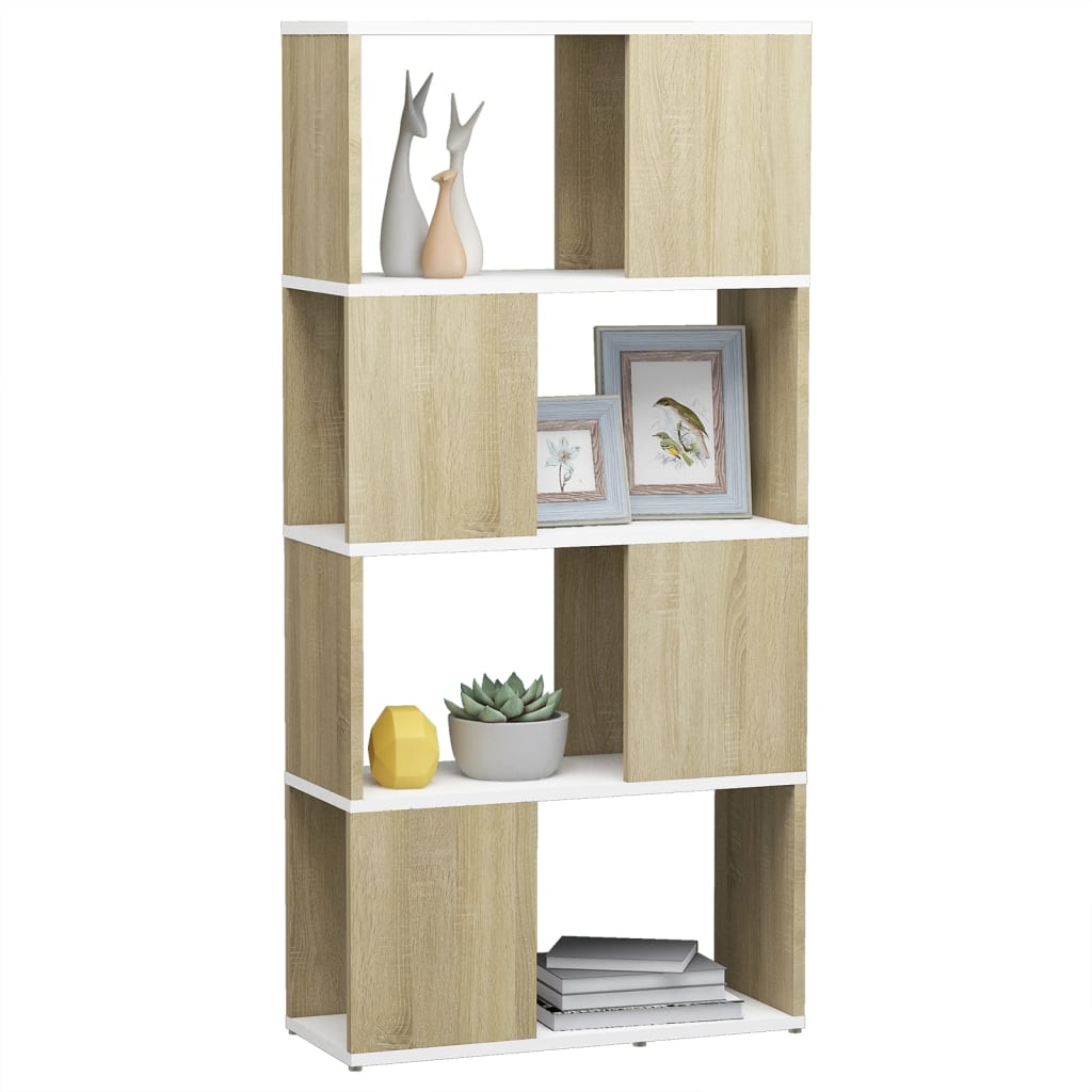 vidaXL Bücherregal Raumteiler Weiß Sonoma-Eiche 60x24x124,5 cm