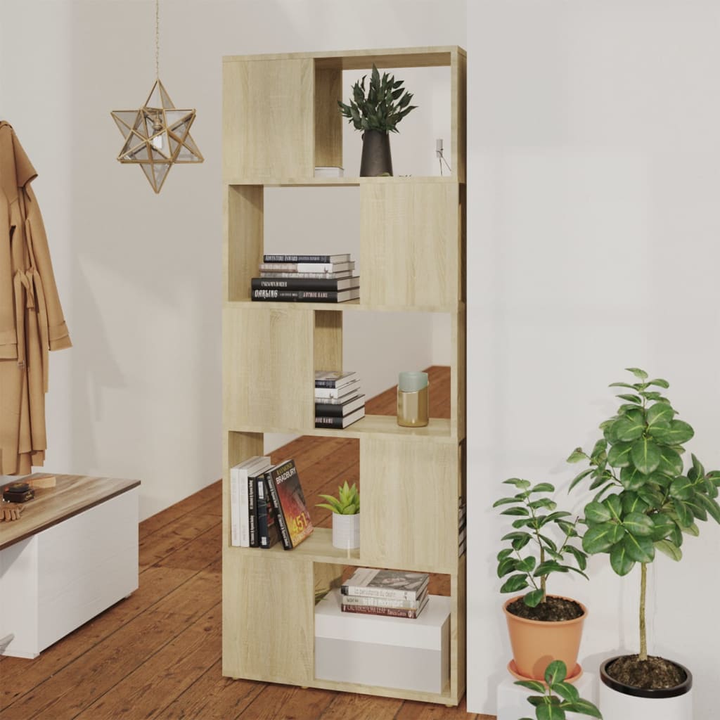vidaXL Bücherregal Raumteiler Weiß Sonoma-Eiche 60x24x124,5 cm