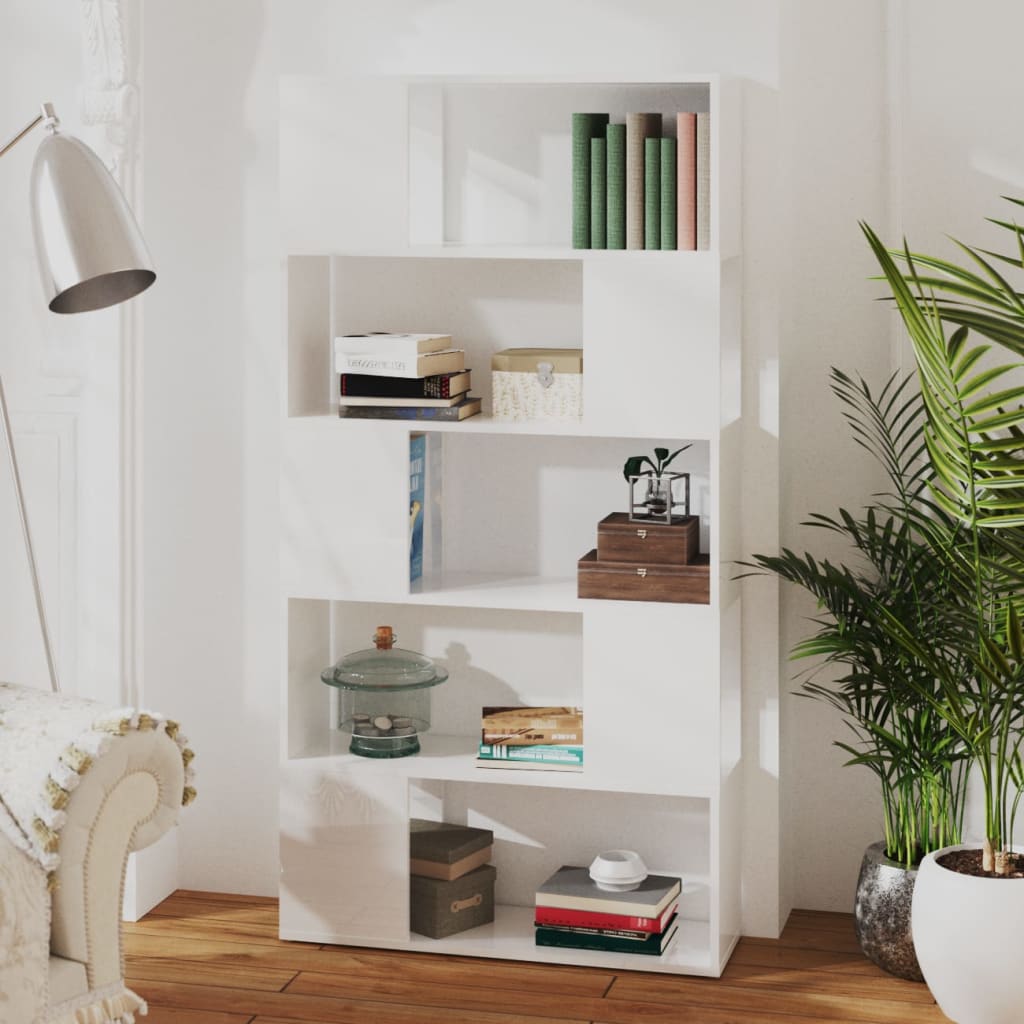 vidaXL Bücherregal Raumteiler Hochglanz-Weiß 80x24x155cm Holzwerkstoff