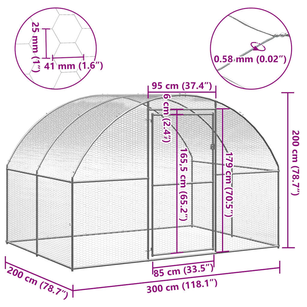 vidaXL Outdoor-Hühnerstall 3x2x2 m Verzinkter Stahl