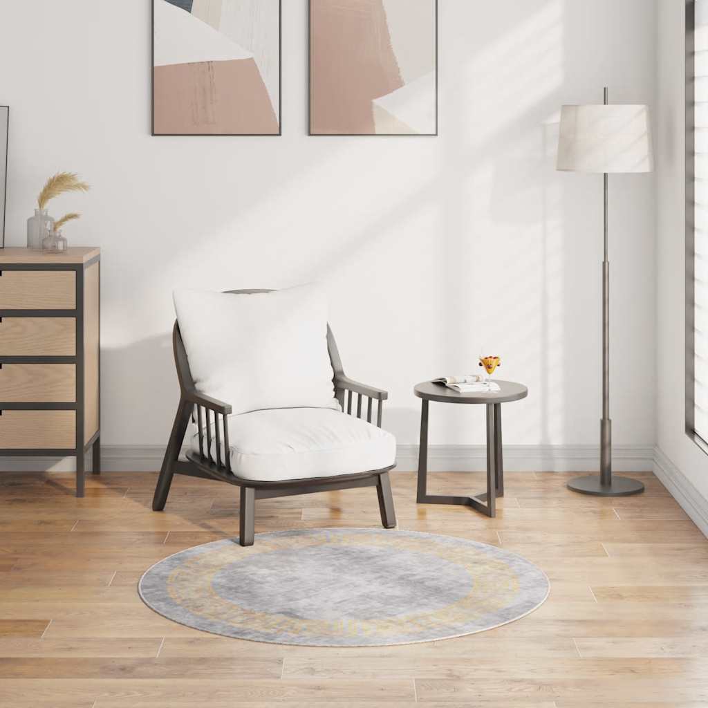 vidaXL Teppich Waschbar Grau φ120 cm