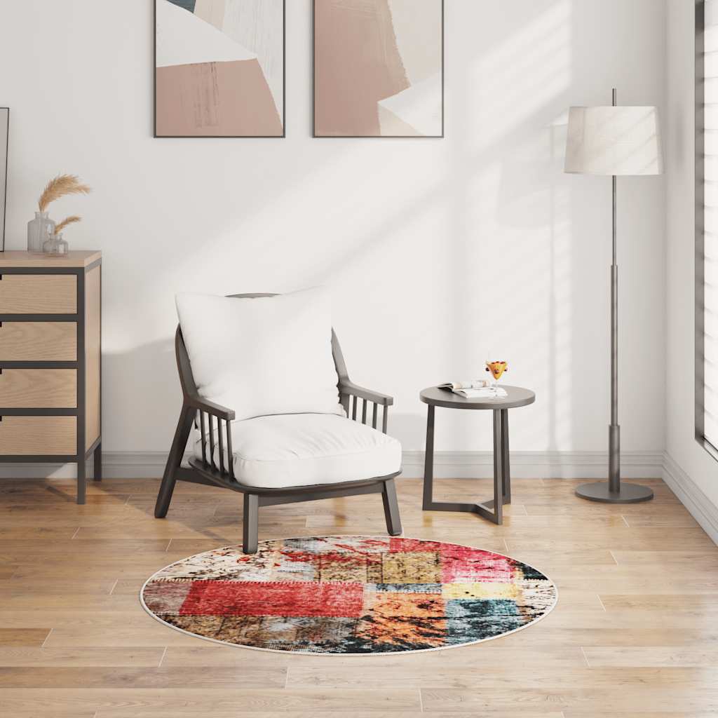 vidaXL Teppich Waschbar Patchwork Mehrfarbig φ120 cm