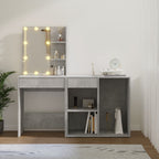 vidaXL LED-Schminktisch mit Schrank Betongrau Holzwerkstoff
