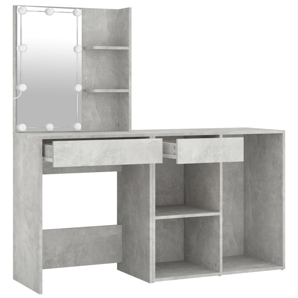 vidaXL LED-Schminktisch mit Schrank Betongrau Holzwerkstoff