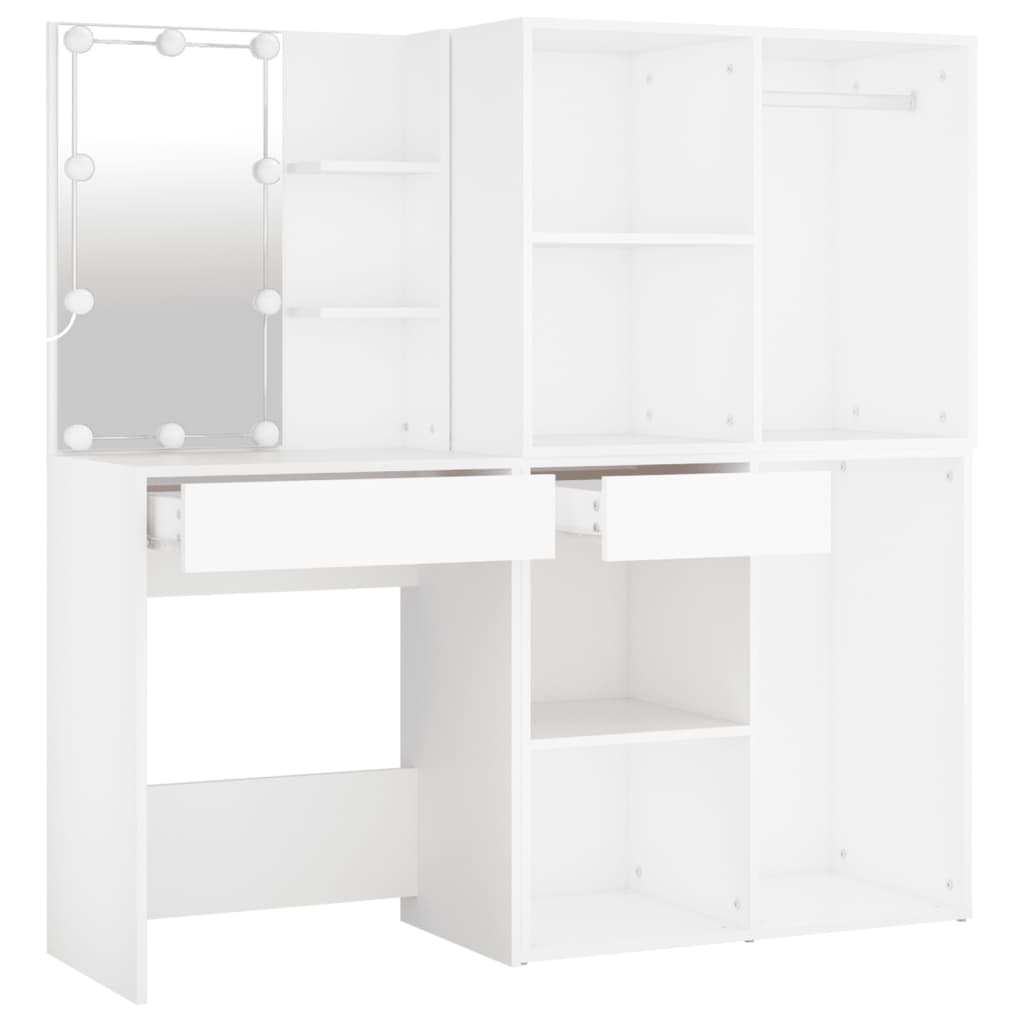 vidaXL LED-Schminktisch mit 2 Schränken Weiß Holzwerkstoff