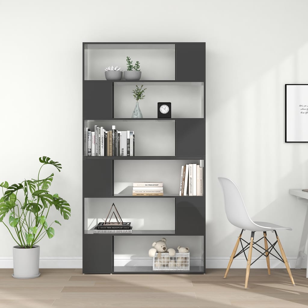 vidaXL Bücherregal Raumteiler Hochglanz-Grau 100x24x188 cm