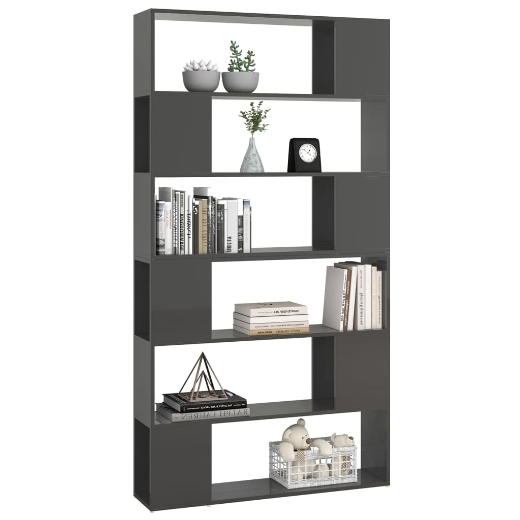 vidaXL Bücherregal Raumteiler Hochglanz-Grau 100x24x188 cm