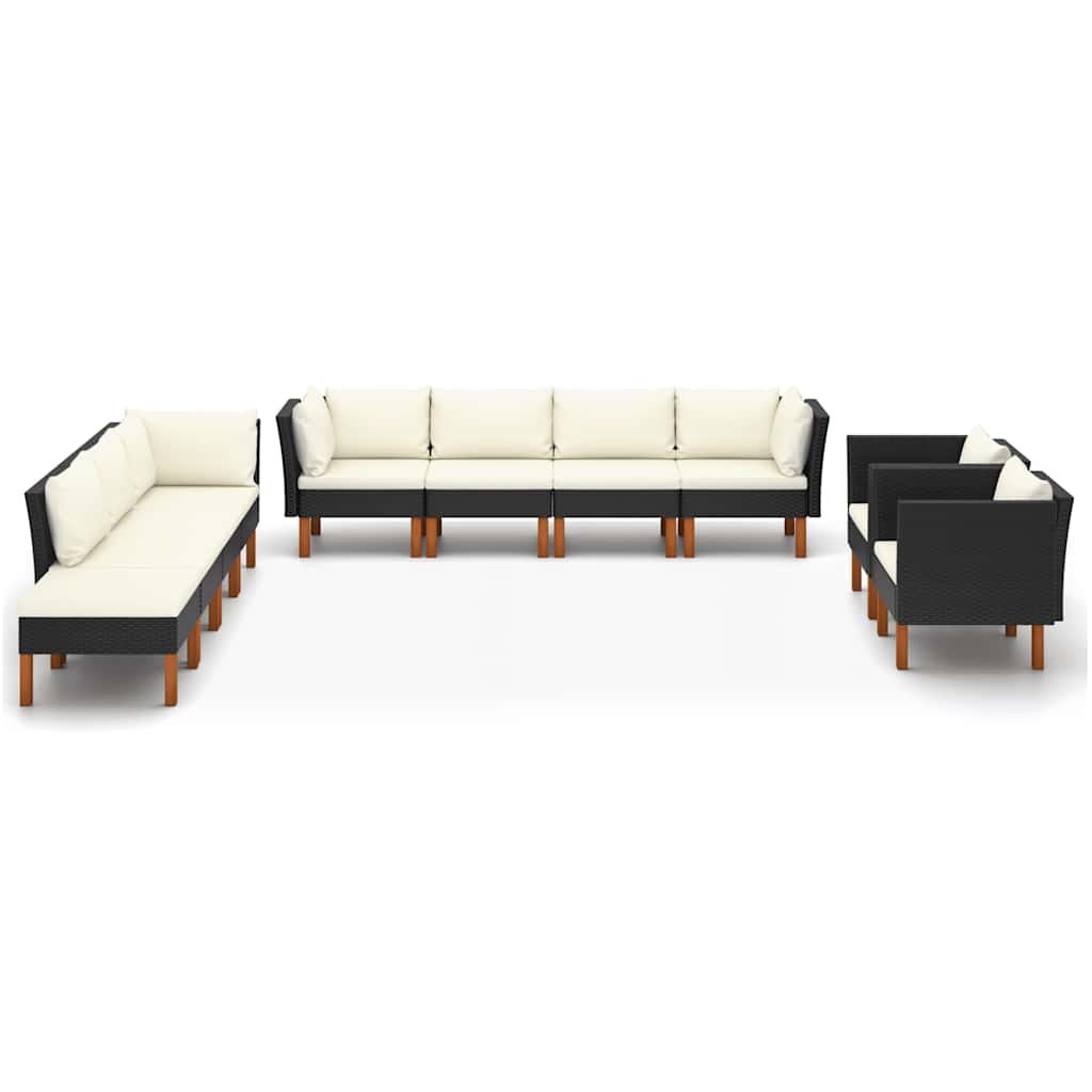 vidaXL 10-tlg. Garten-Lounge-Set Poly Rattan Eukalyptusholz Schwarz