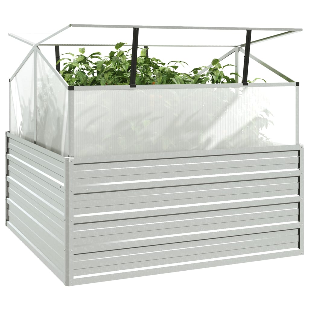 vidaXL Garten-Hochbeet mit Gewächshaus 100x100x85 cm Silber