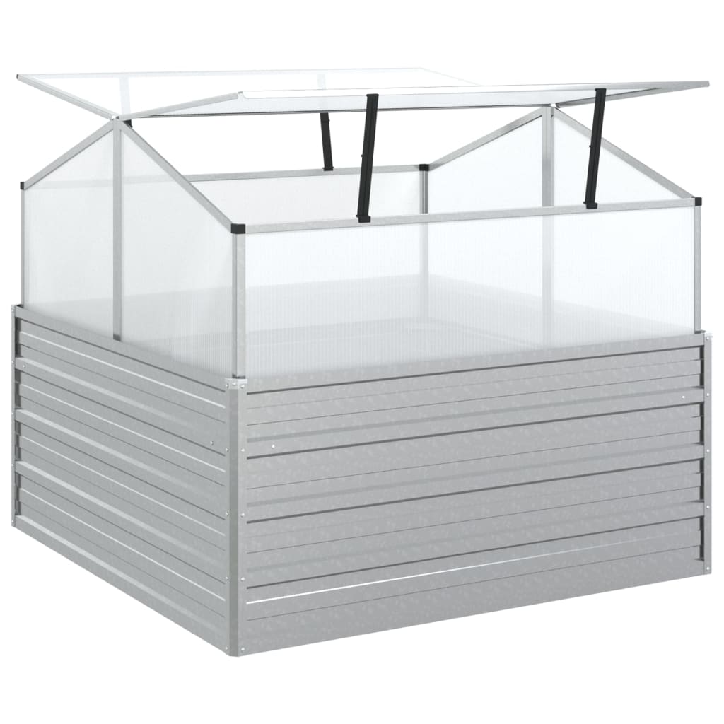 vidaXL Garten-Hochbeet mit Gewächshaus 100x100x85 cm Silber