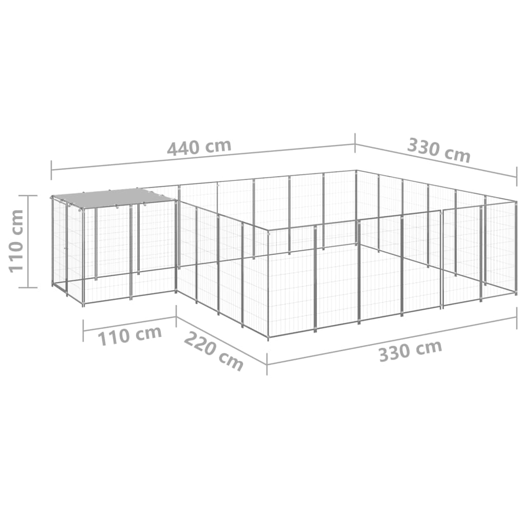 vidaXL Hundezwinger Silbern 12,1 m² Stahl