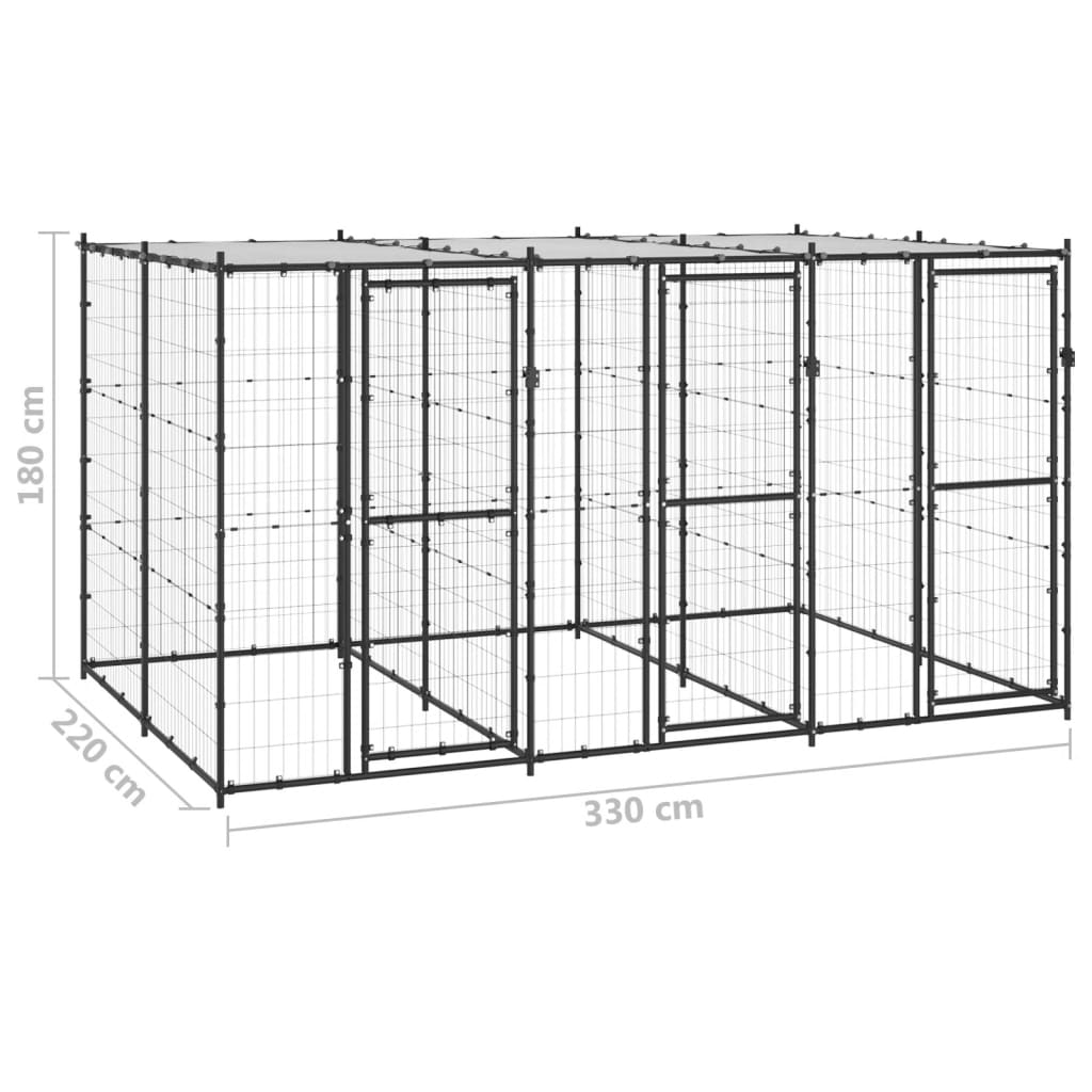 vidaXL Outdoor-Hundezwinger Stahl mit Überdachung 7,26 m²