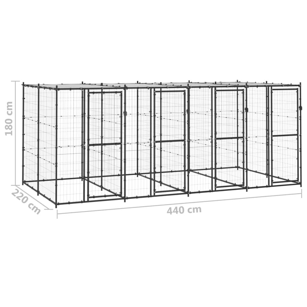vidaXL Outdoor-Hundezwinger Stahl mit Überdachung 9,68 m²