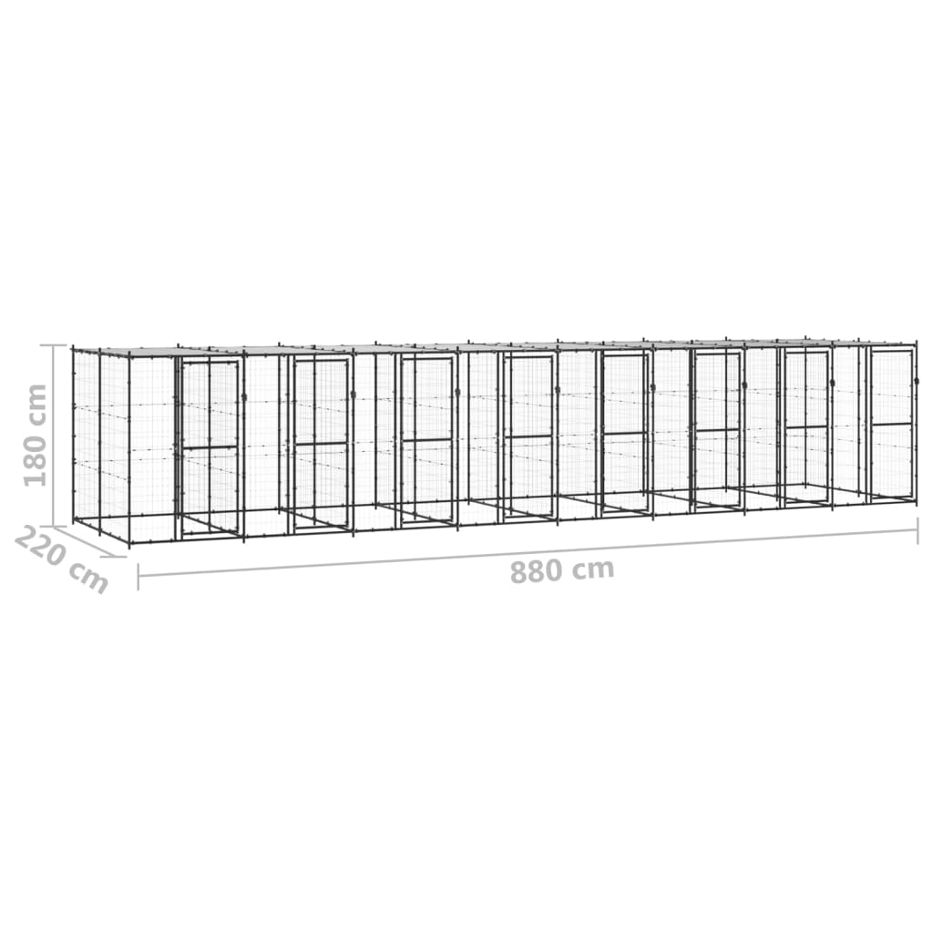 vidaXL Outdoor-Hundezwinger Stahl mit Überdachung 19,36 m²