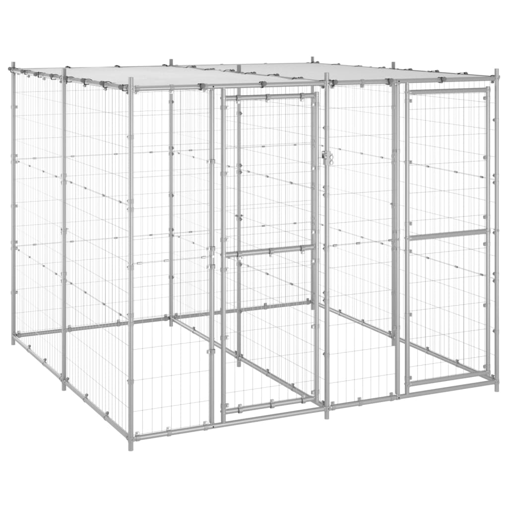 vidaXL Outdoor-Hundezwinger mit Überdachung Verzinkter Stahl 4,84 m²